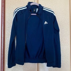 Adidas track suit top zip up navy blue
